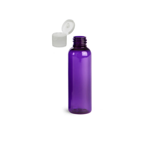2 oz Purple Cosmo Round Bottles, White Ribbed Snap Cap (12 Pack)