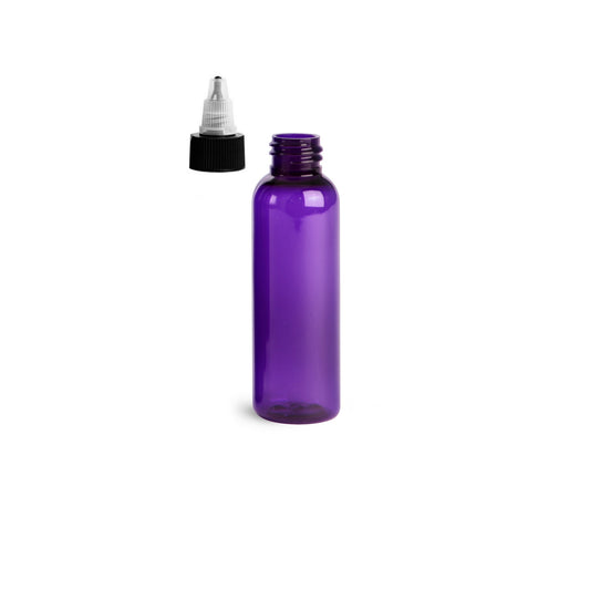 2 oz Purple Cosmo Round Bottles, Black/Natural Twist Cap (12 Pack)