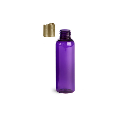 2 oz Purple Cosmo Round Bottles, Gold Disc Cap (12 Pack)