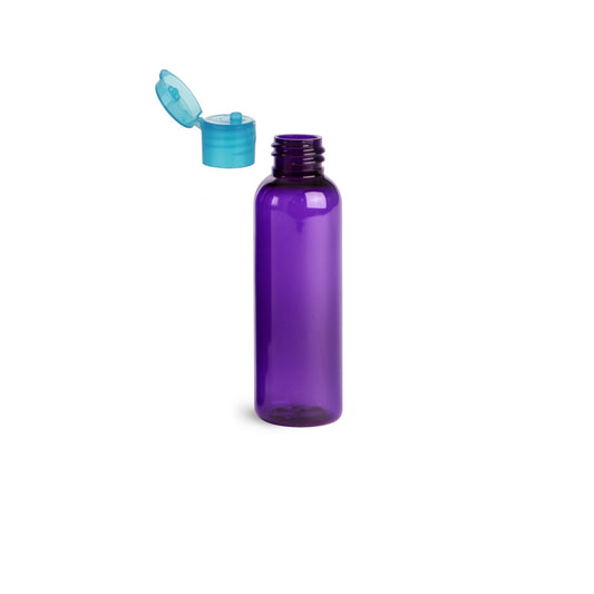2 oz Purple Cosmo Round Bottles, Blue Turquoise Smooth Snap Cap (12 Pack)