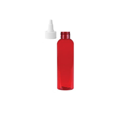 2 oz Red Cosmo Round Bottles, White Twist Cap (12 Pack)