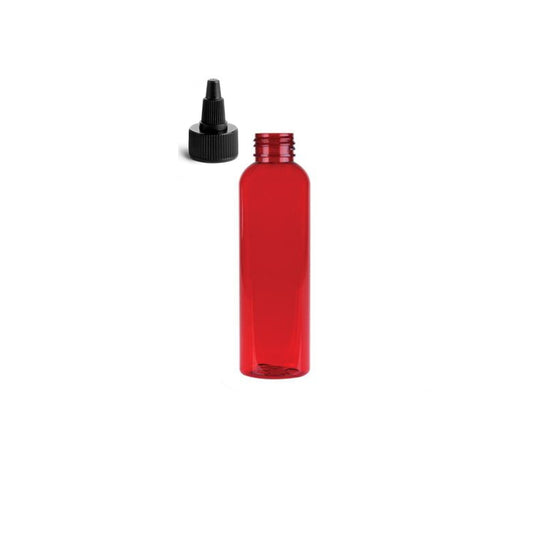 2 oz Red Cosmo Round Bottles, Black Twist Cap (12 Pack)