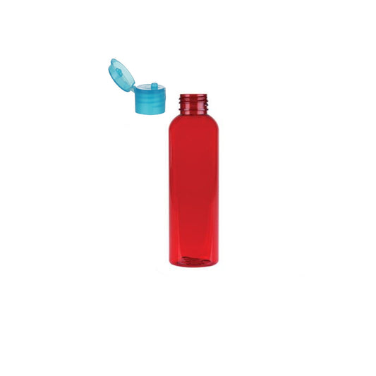 2 oz Red Cosmo Round Bottles, Blue Turquoise Smooth Snap Cap (12 Pack)