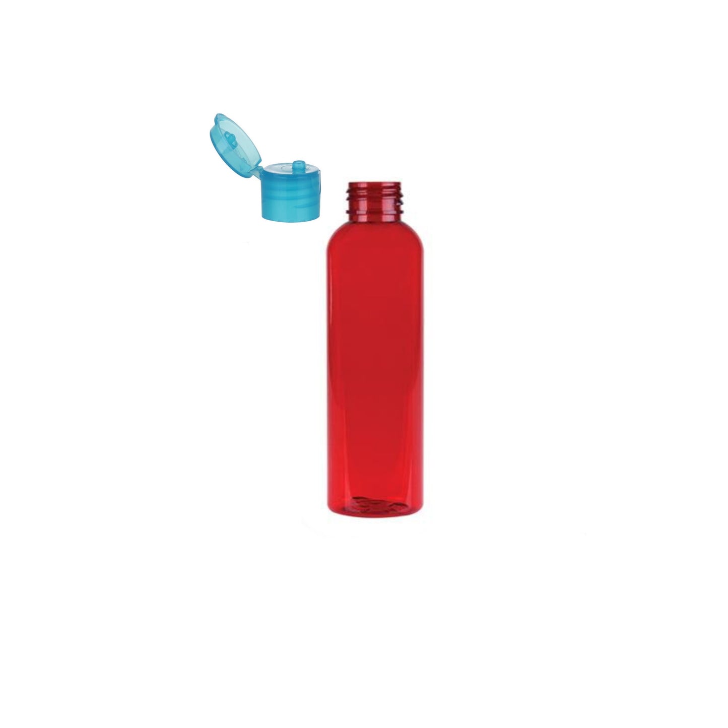 2 oz Red Cosmo Round Bottles, Blue Turquoise Smooth Snap Cap (12 Pack)