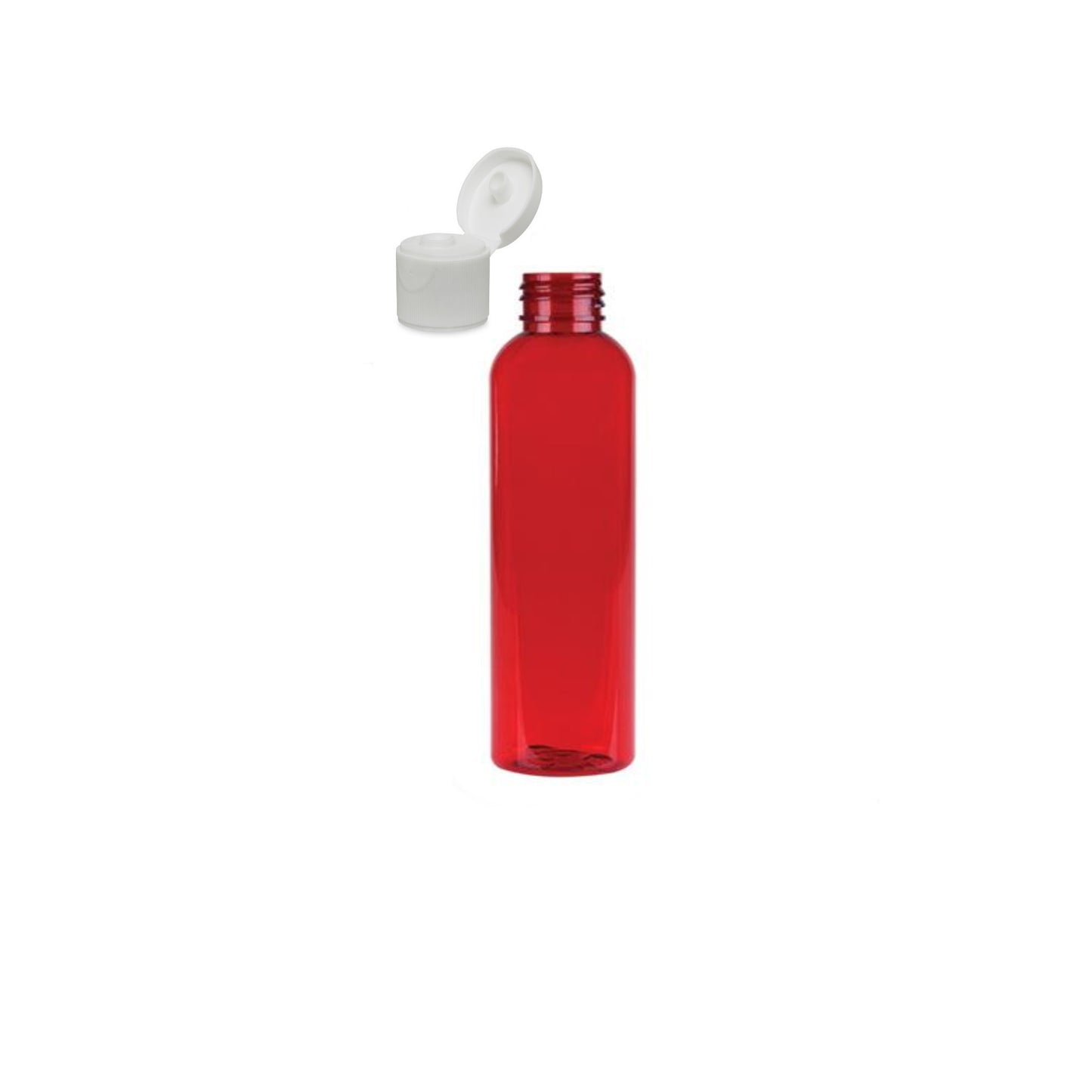 2 oz Red Cosmo Round Bottles, White Ribbed Snap Cap (12 Pack)