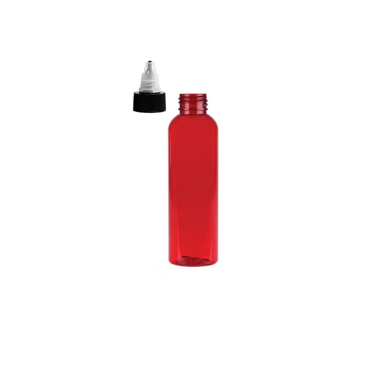 2 oz Red Cosmo Round Bottles, Black/Natural Twist Cap (12 Pack)