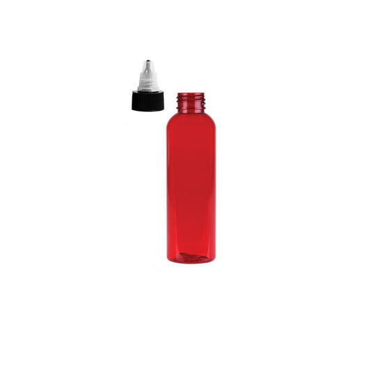 2 oz Red Cosmo Round Bottles, Black/Natural Twist Cap (12 Pack)