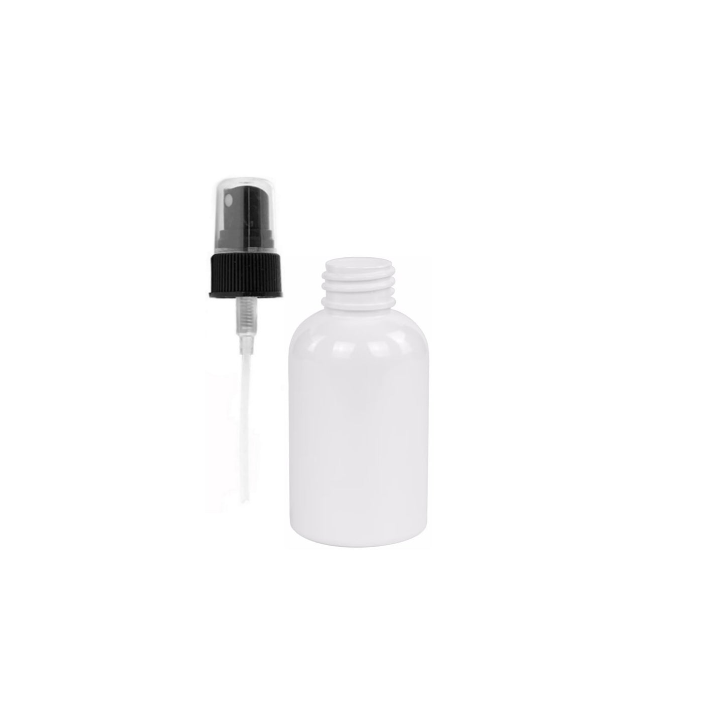 2 oz White Boston Round Bottles, Black Spray Cap (12 Pack)