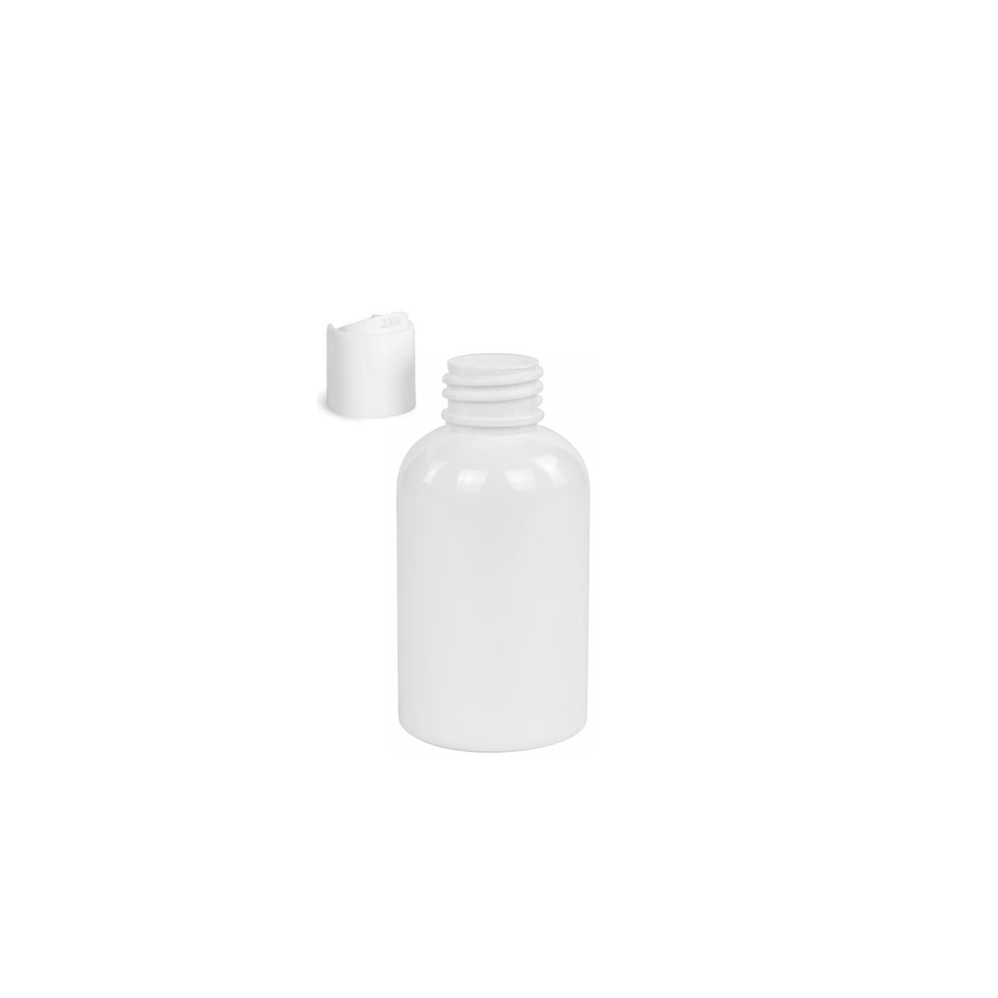 2 oz White Boston Round Bottles, White Disc Cap (12 Pack)