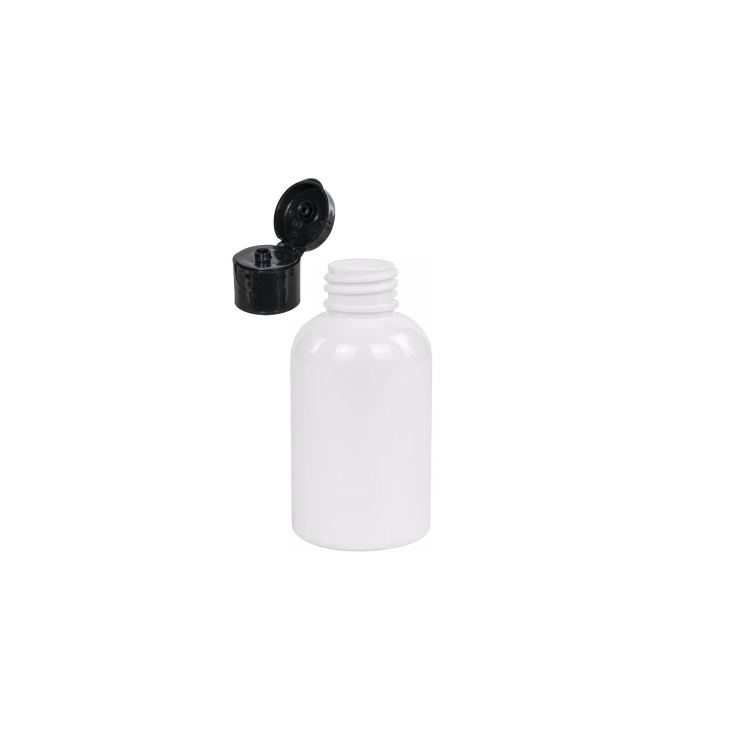 2 oz White Boston Round Bottles, Black Smooth Snap Cap (12 Pack)