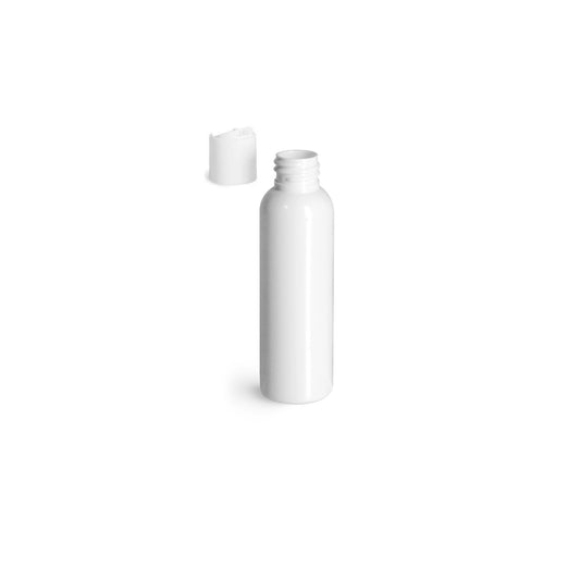 2 oz White Cosmo Round Bottles, White Disc Cap (Pack of 12)