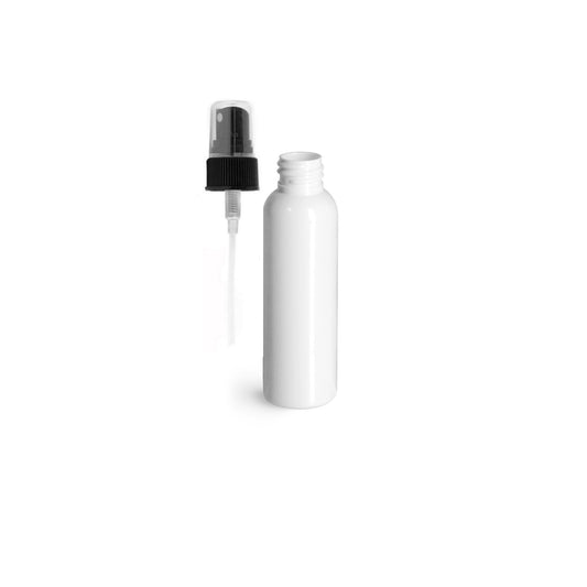 2 oz White Cosmo Round Bottles, Black Spray Cap (12 Pack)