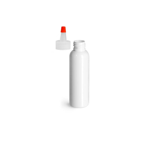 2 oz White Cosmo Round Bottles, Yorker Cap (12 Pack)