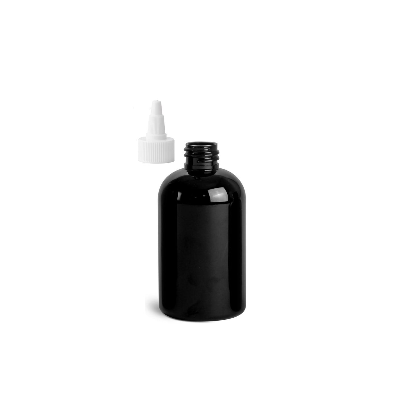 4 oz Black Boston Round Bottles, White Twist Cap (12 Pack)