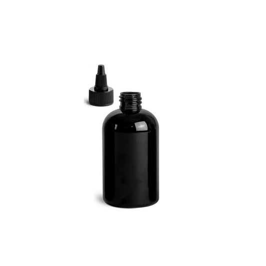 4 oz Black Boston Round Bottles, Black Twist Cap (12 Pack)