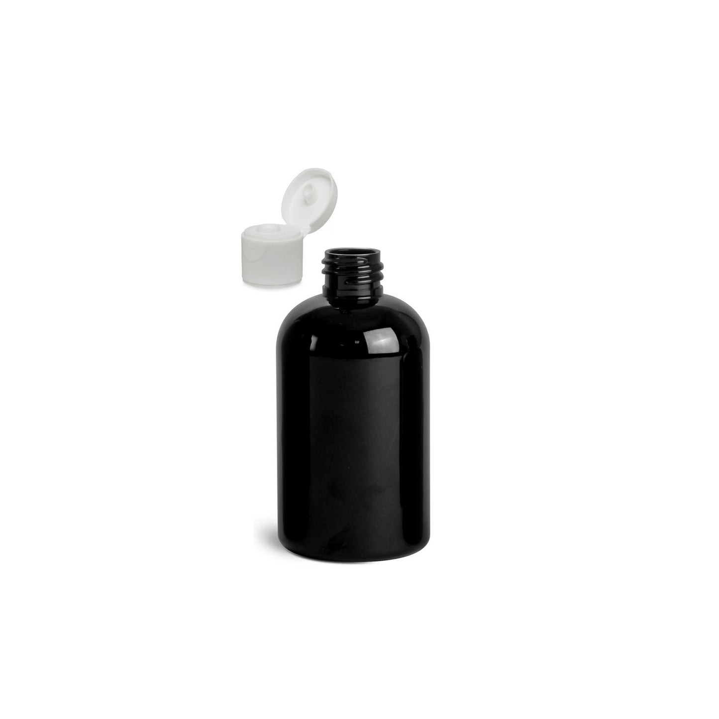 4 oz Black Boston Round Bottles, White Ribbed Snap Cap (12 Pack)