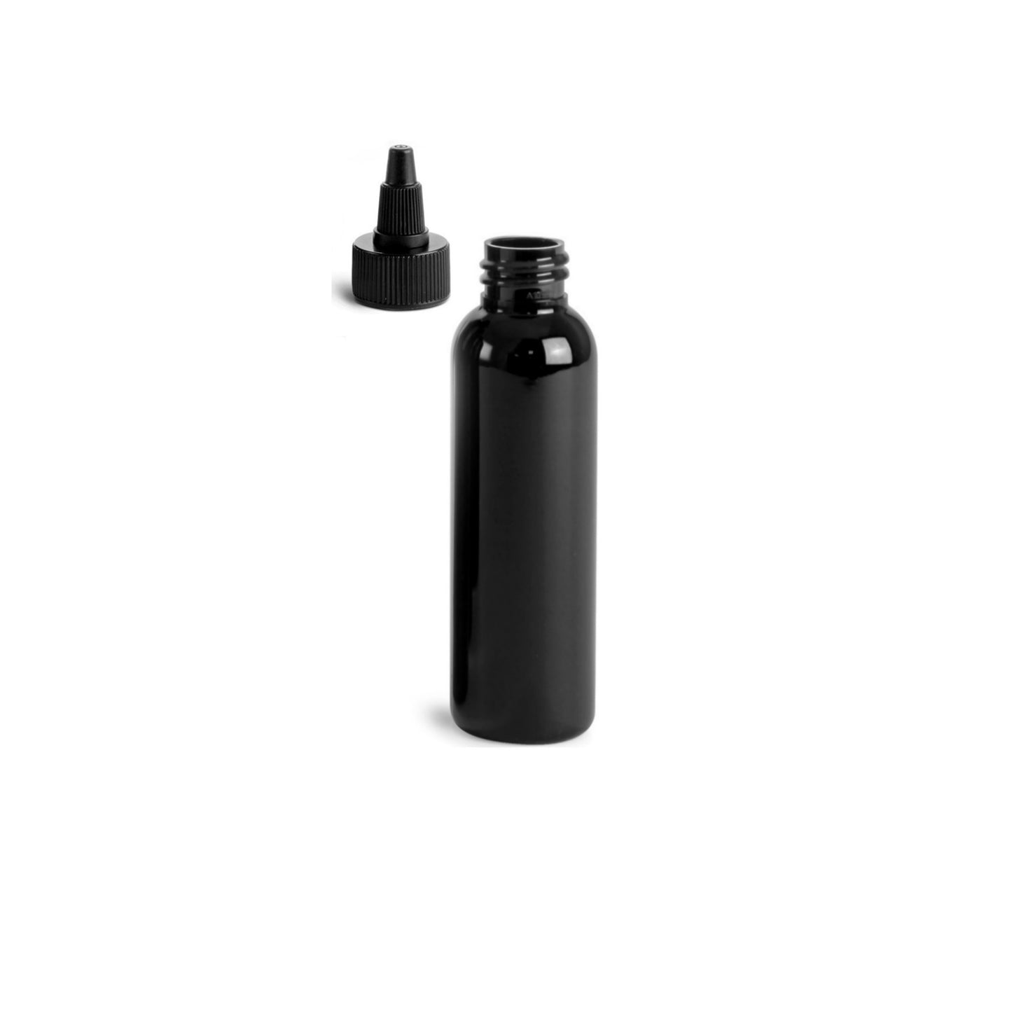 4 oz Black Cosmo Round Bottles, Black Twist Cap (12 Pack)