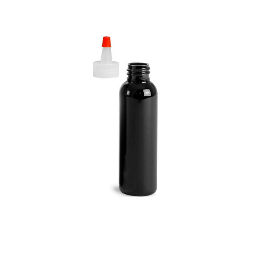 4 oz Black Cosmo Round Bottles, Yorker Cap (12 Pack)