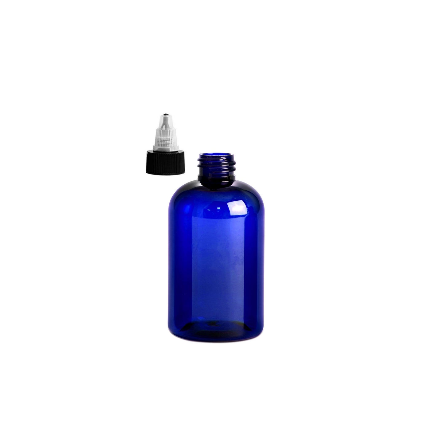 4 oz Blue Boston Round Bottles, Black/Natural Twist Cap (12 Pack)