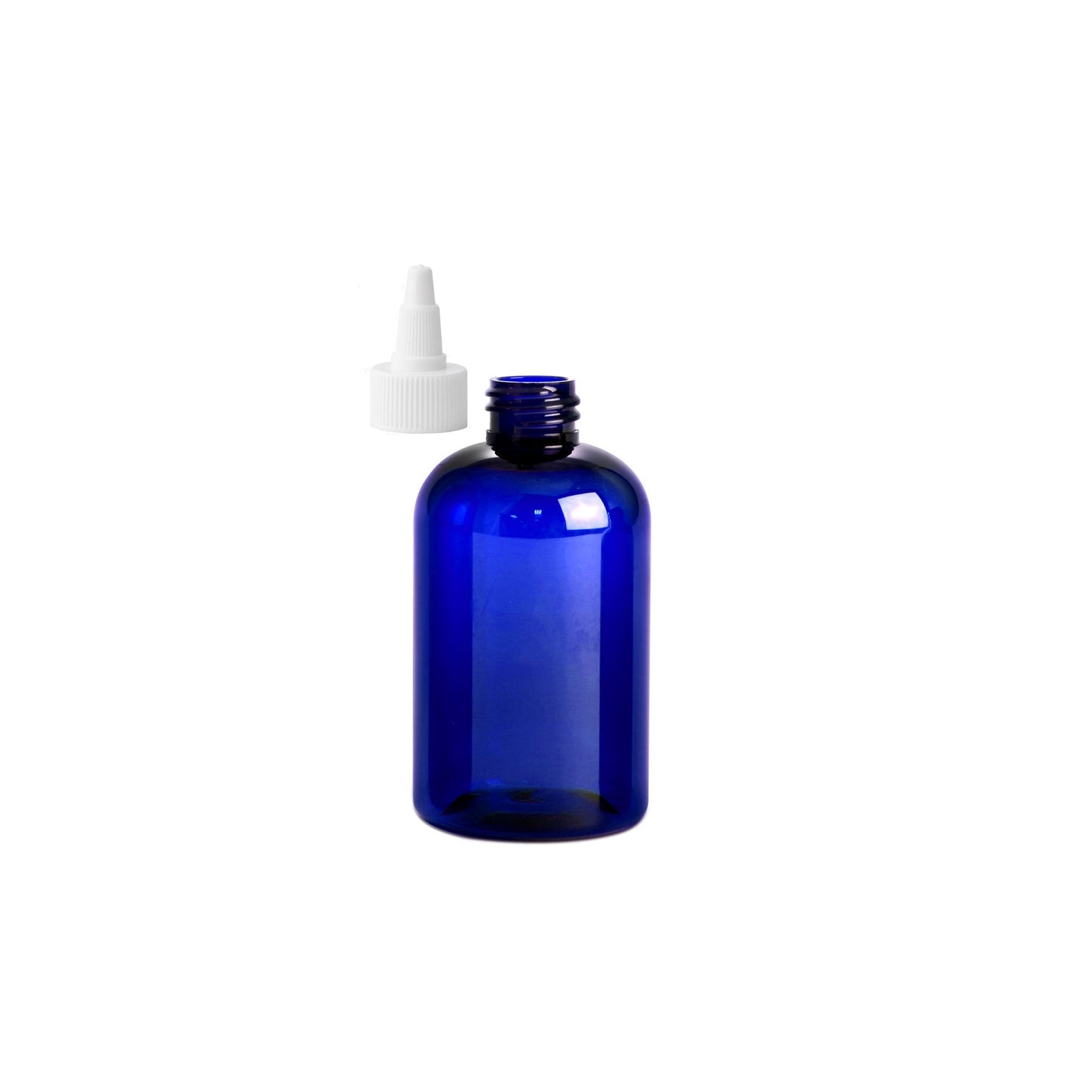 4 oz Blue Boston Round Bottles, White Twist Cap (12 Pack)