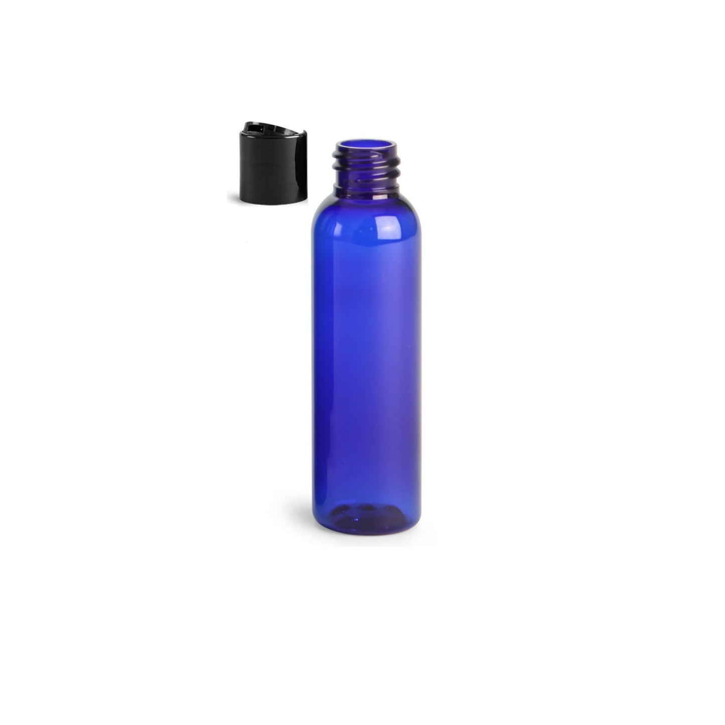 4 oz Blue Cosmo Round Bottles, Black Disc Cap (12 Pack)