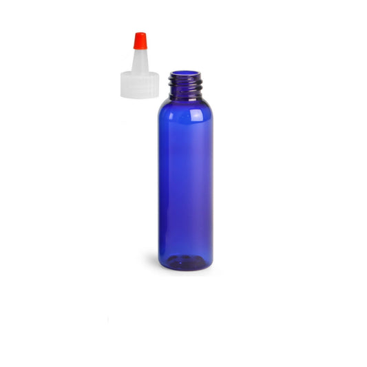 4 oz Blue Cosmo Round Bottles, Yorker Cap (12 Pack)