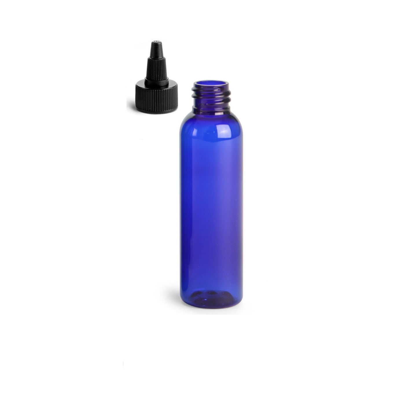 4 oz Blue Cosmo Round Bottles, Black Twist Cap (12 Pack)