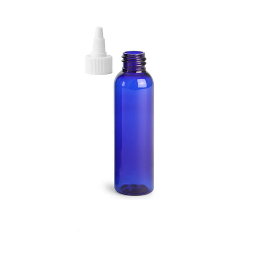 4 oz Blue Cosmo Round Bottles, White Twist Cap (12 Pack)