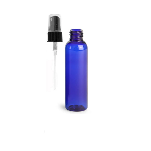 4 oz Blue Cosmo Round Bottles, Black Spray Cap (8 Pack)