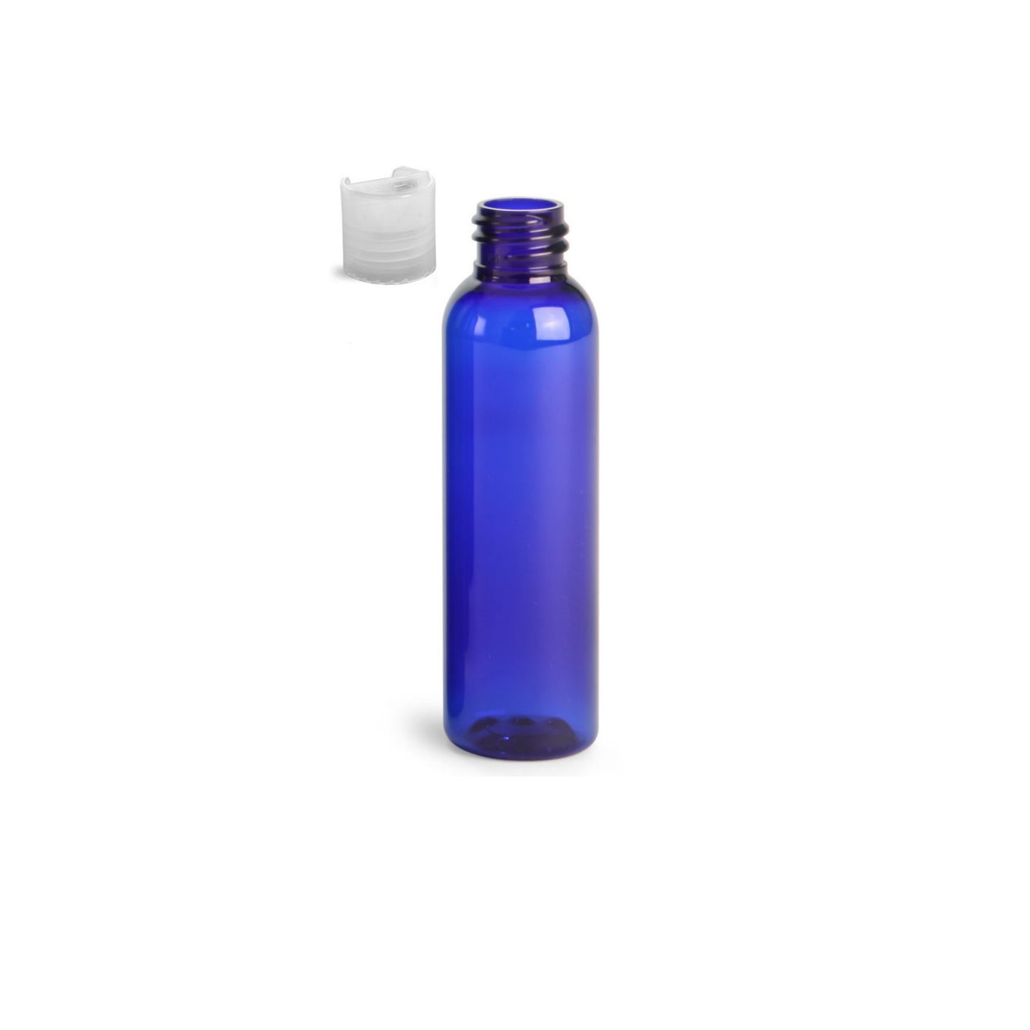 4 oz Blue Cosmo Round Bottles, Natural Disc Cap (12 Pack)