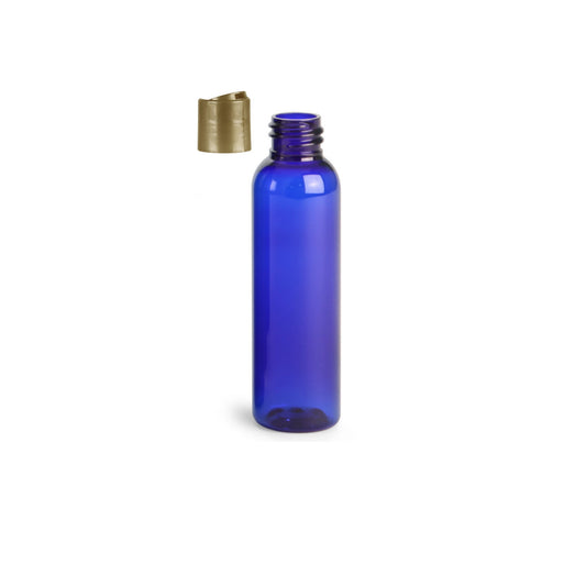 4 oz Blue Cosmo Round Bottles, Gold Disc Cap (12 Pack)