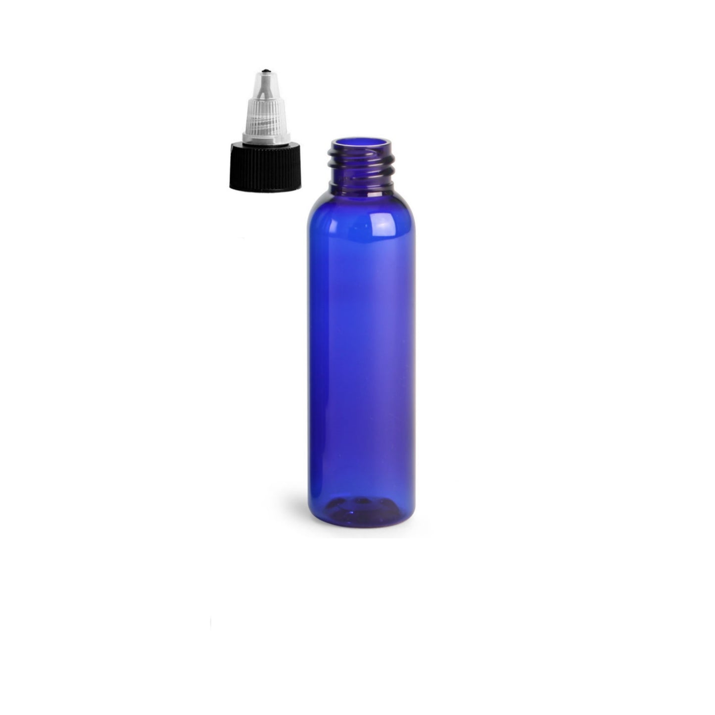 4 oz Blue Cosmo Round Bottles, Black/Natural Twist Cap (12 Pack)