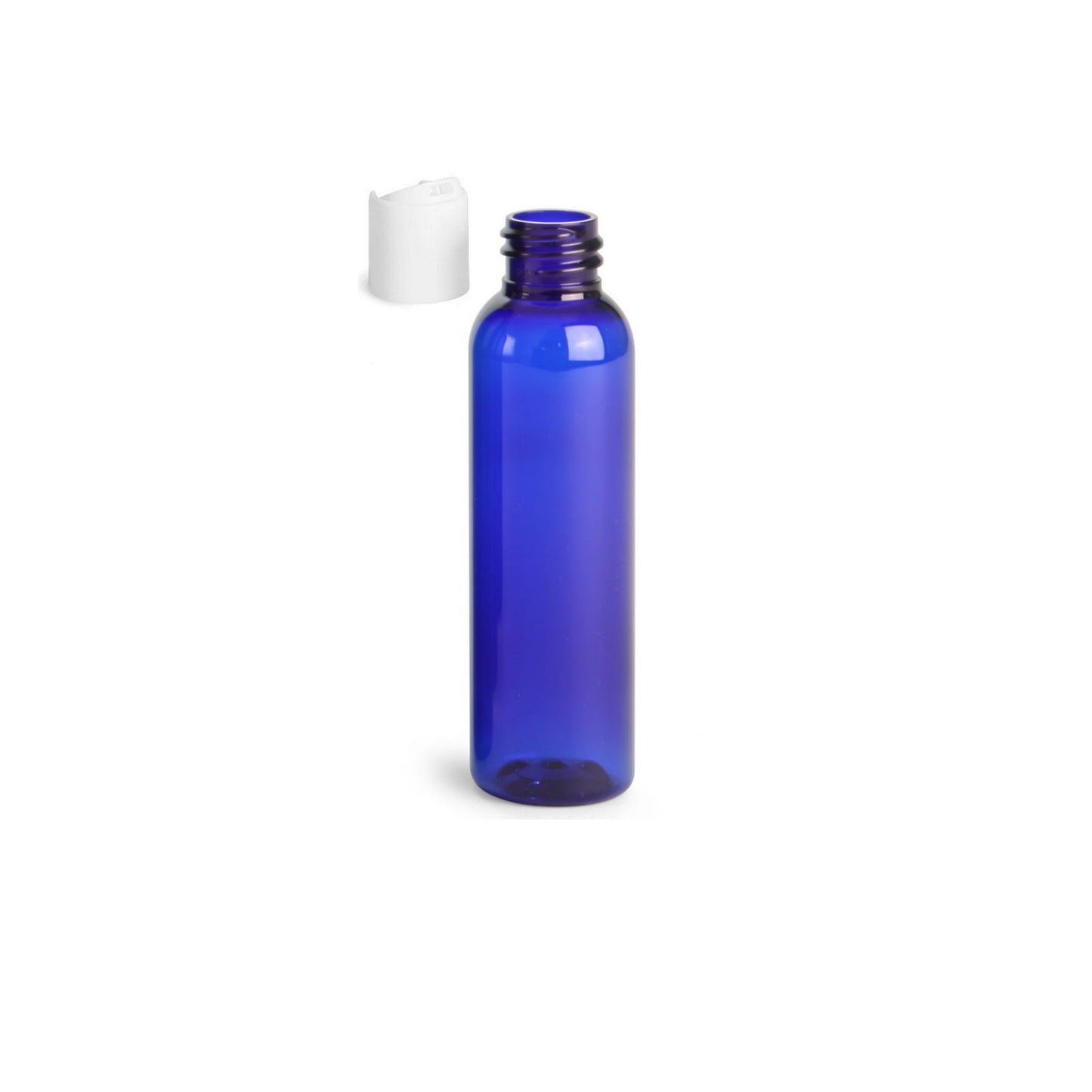 4 oz Blue Cosmo Round Bottles, White Disc Cap (12 Pack)