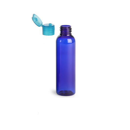 4 oz Blue Cosmo Round Bottles, Blue Turquoise Smooth Snap Cap (12 Pack)