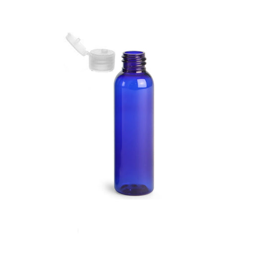 4 oz Blue Cosmo Round Bottles, Natural Ribbed Snap Cap (12 Pack)