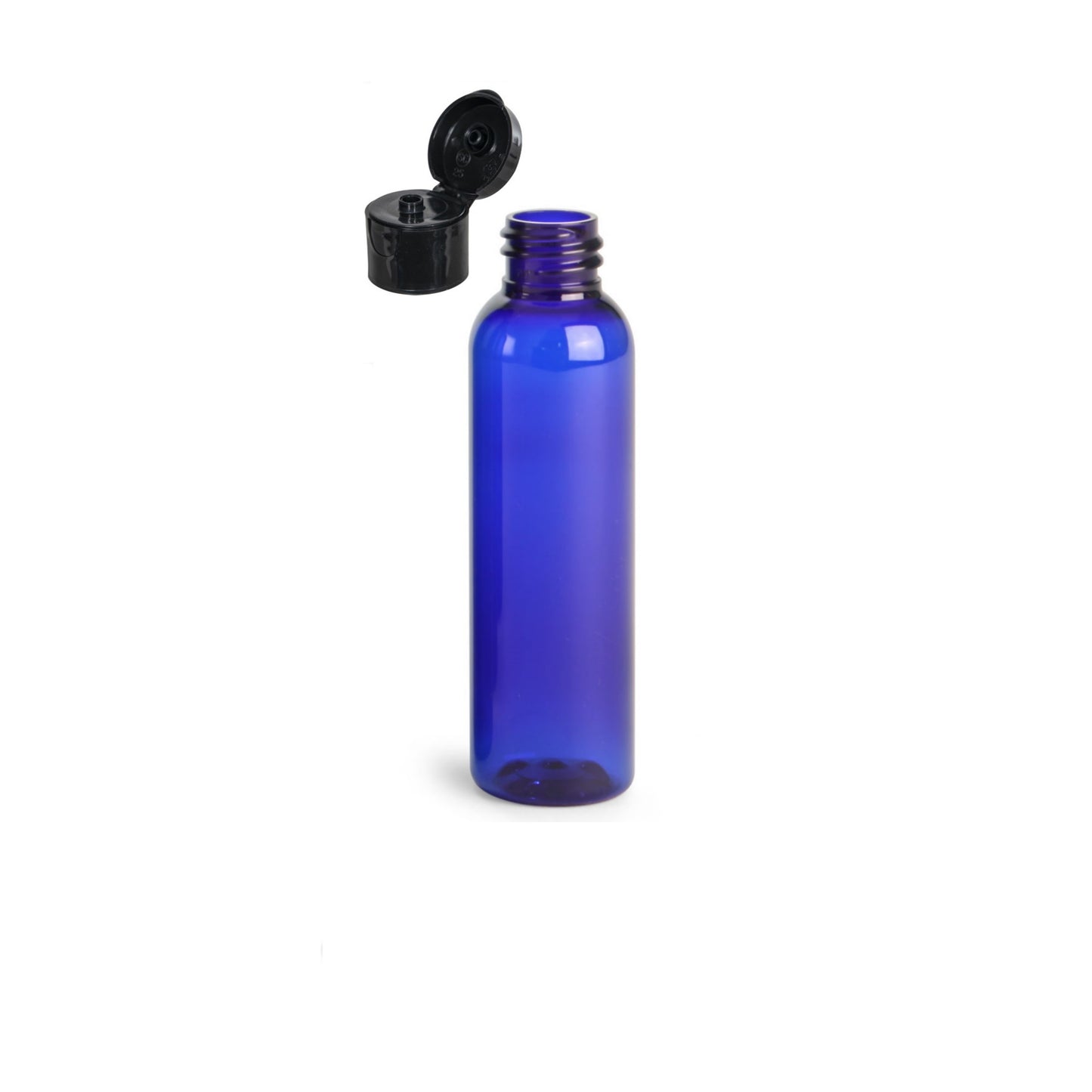 4 oz Blue Cosmo Round Bottles, Black Smooth Snap Cap (12 Pack)