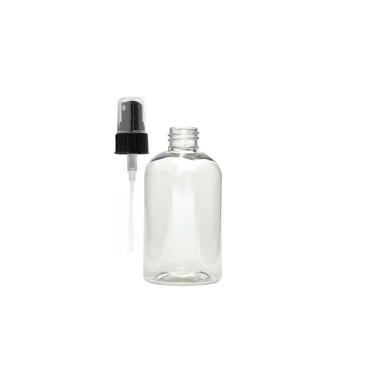4 oz Clear Boston Round Bottles, Black Spray Cap (8 Pack)