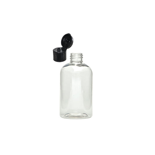 4 oz Clear Boston Round Bottles, Black Smooth Snap Cap (12 Pack)