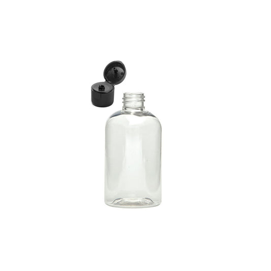 4 oz Clear Boston Round Bottles, Black Ribbed Snap Cap (12 Pack)