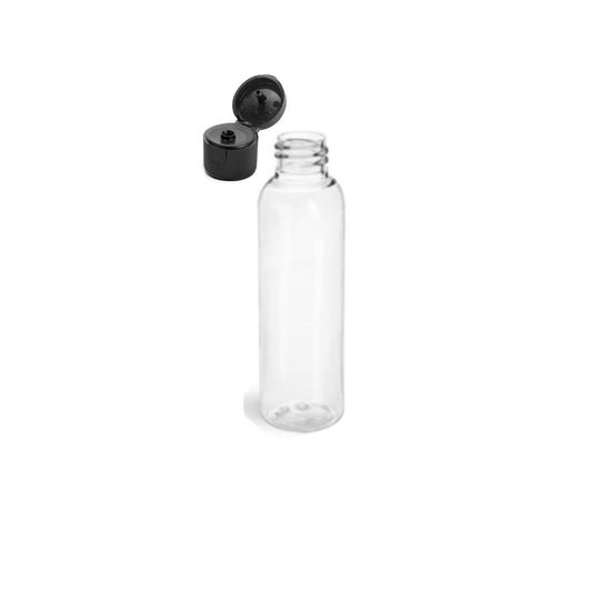 4 oz Clear Cosmo Round Bottles, Black Ribbed Snap Cap (12 Pack)