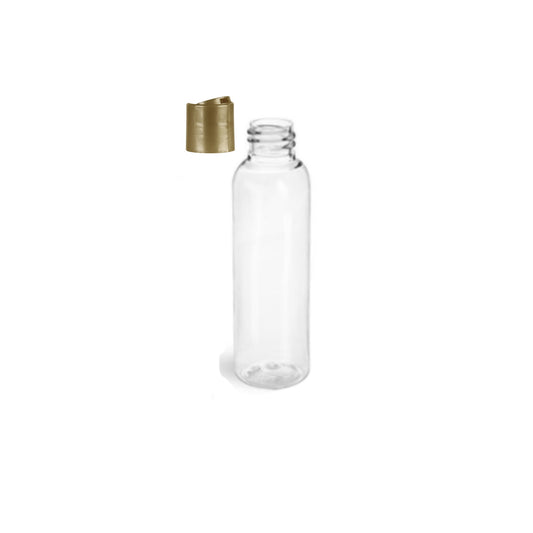 4 oz Clear Cosmo Round Bottles, Gold Disc Cap (12 Pack)