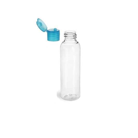 4 oz Clear Cosmo Round Bottles, Blue Turquoise Smooth Snap Cap (12 Pack)