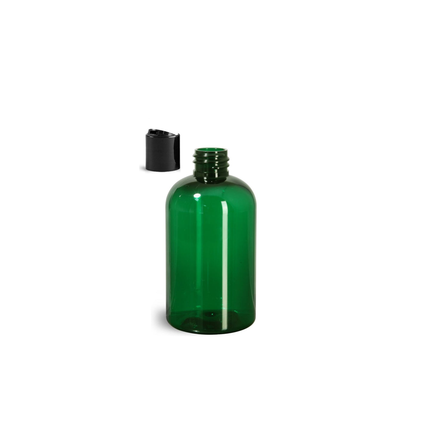 4 oz Green Boston Round Bottles, Black Disc Cap (12 Pack)