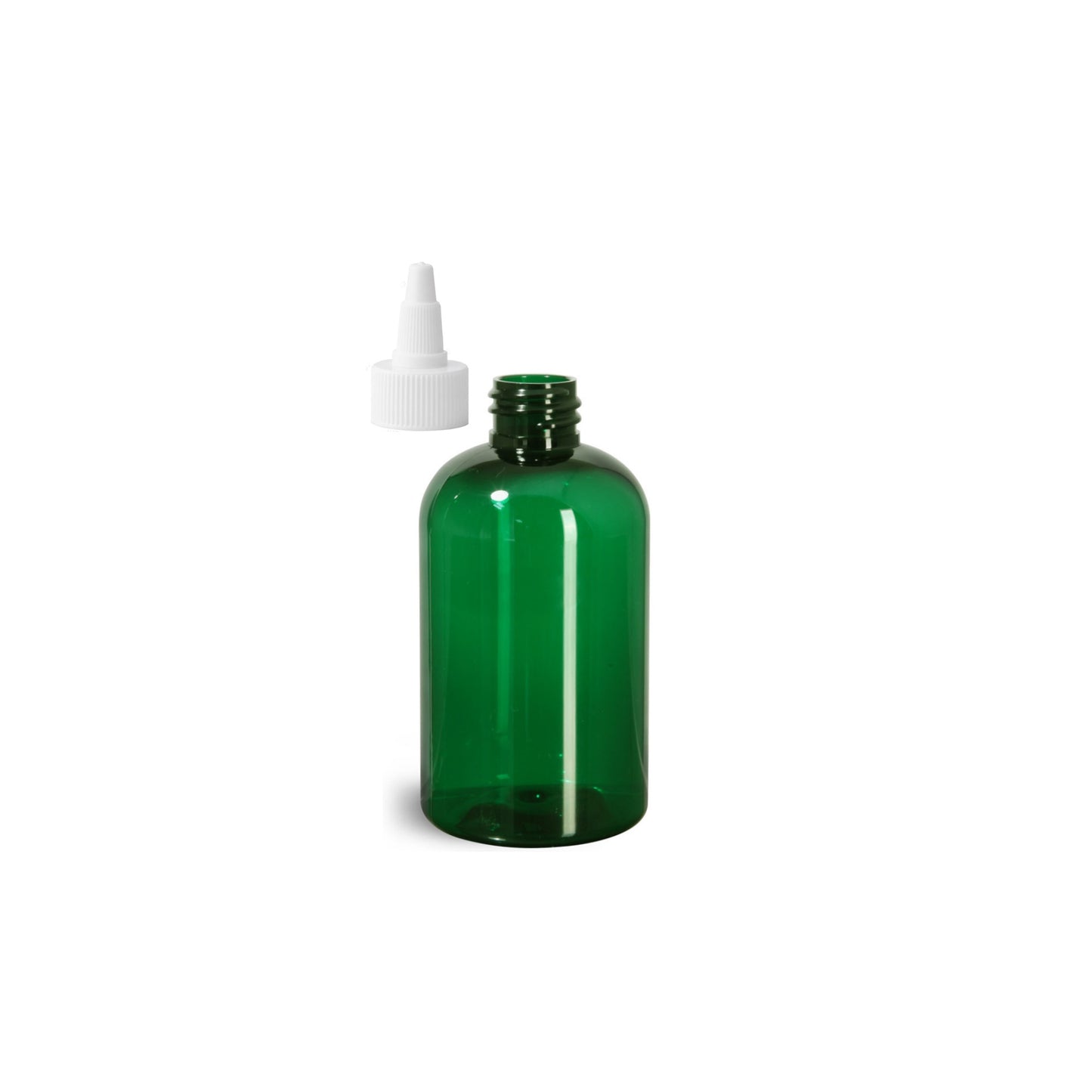 4 oz Green Boston Round Bottles, White Twist Cap (12 Pack)