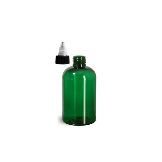 4 oz Green Boston Round Bottles, Black/Natural Twist Cap (12 Pack)