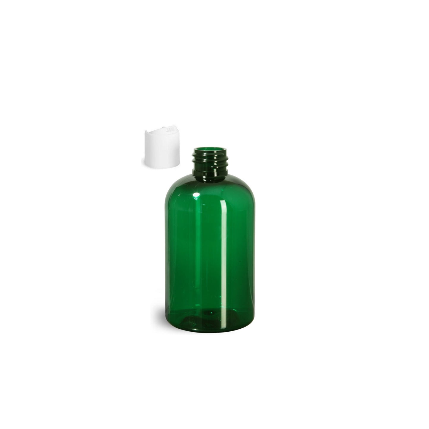 4 oz Green Boston Round Bottles, White Disc Cap (12 Pack)