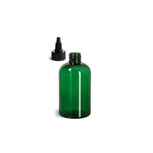 4 oz Green Boston Round Bottles, Black Twist Cap (12 Pack)