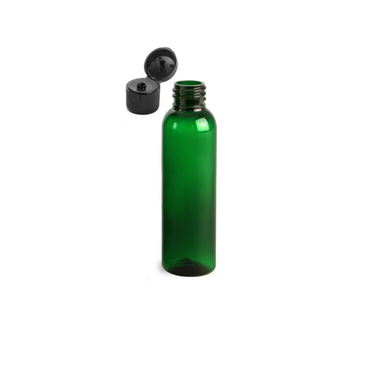 4 oz Green Cosmo Round Bottles, Black Ribbed Snap Cap (12 Pack)