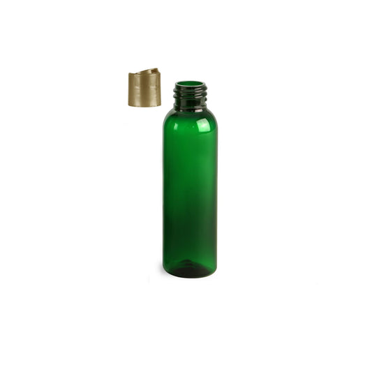 4 oz Green Cosmo Round Bottles, Gold Disc Cap (12 Pack)