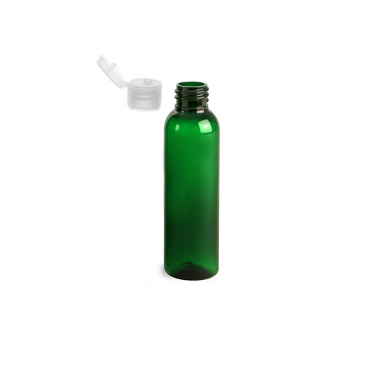 4 oz Green Cosmo Round Bottles, Natural Ribbed Snap Cap (12 Pack)